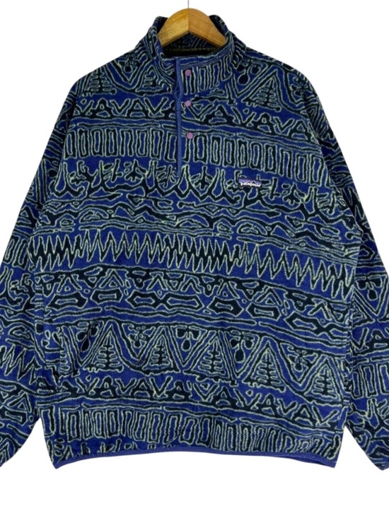 Patagonia Jackets & Blazers - Vintage 90s Patagonia Synchilla Fleece Blue Aztec Print Snap-T RARE | Men Small